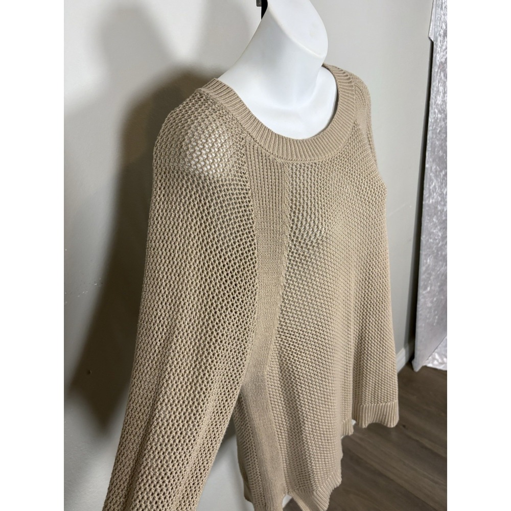 Stylus Beige Open-Knit Cotton Crew Neck Pullover Long Sleeve Lightweight XL - Picture 3 of 11
